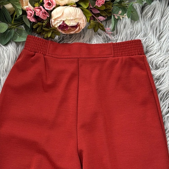 Haberdashery Rust Wide-Leg Elastic Waist Band Knit Pants w/ gold button, 10 - Picture 10 of 11